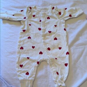 White Baby One-Piece with Red Heart Print
